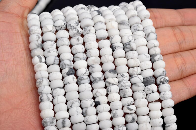 8x5MM Matte White Howlite Beads Grade AAA Genuine Natural Gemstone Full Strand Rondelle Loose Beads 15 7.5 Bulk Lot Options 103501