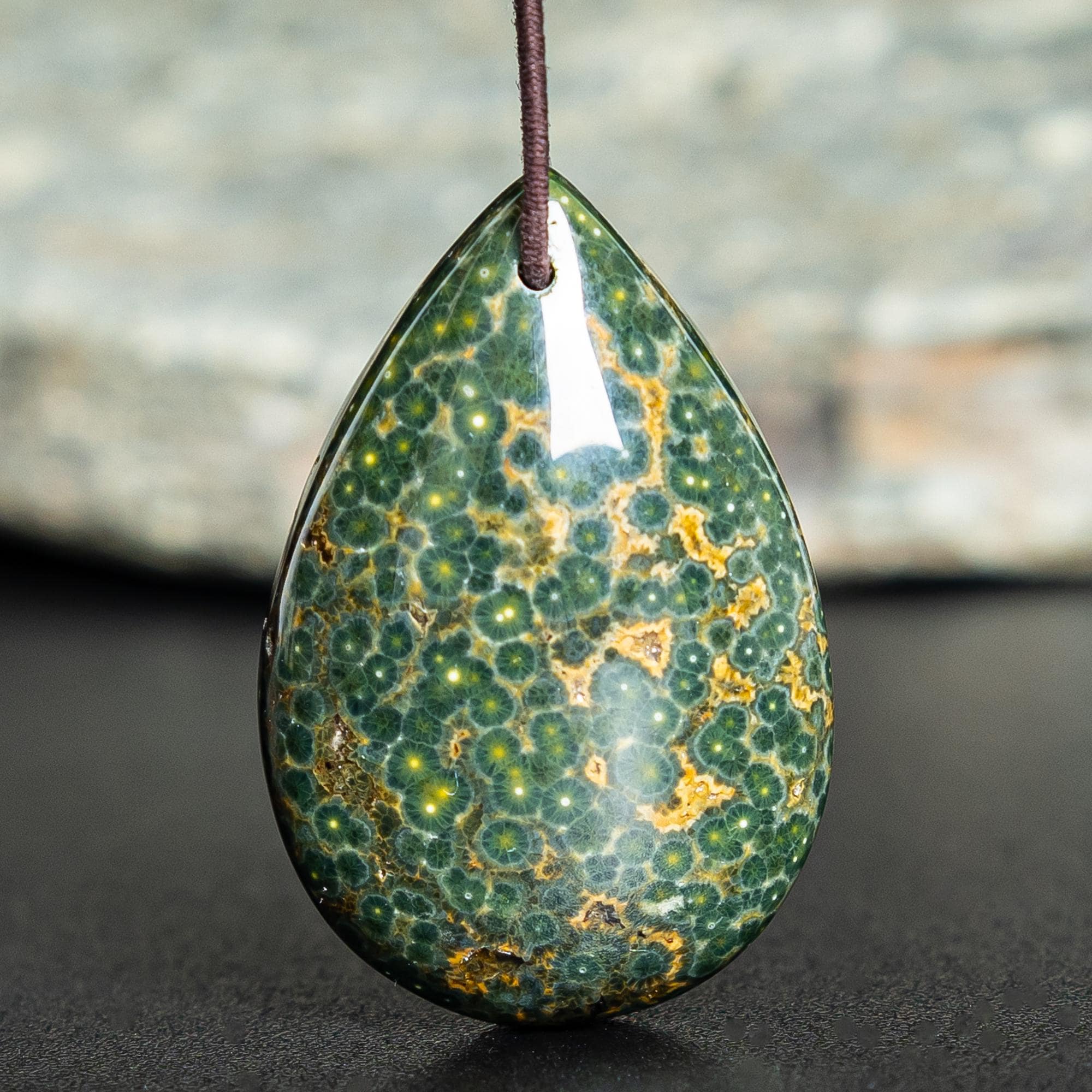 Stunning Natural Ocean Jasper Pendant Grade AAAAA 32X21X8MM Green Pendant Teardrop Pendant Gemstone Pendant Only One(900629)