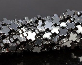 8 MM svarta hematitpärlor med korsgrad AAA äkta naturlig ädelsten, helsträngade lösa pärlor, 15,5" i bulk (104539-1234)