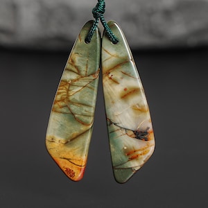 Unique Natural Red Creek Jasper Earring Pair Grade AAA 43X12X4MM Drilled Beveled Teardrop Matched Earring Bead Pair Only One(902624)