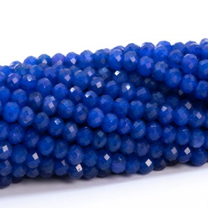 3-4x2MM Royal Blue Jade Beads Grade AAA Gemstone Full Strand Faceted Rondelle Loose Beads 15.5&quot; Bulk Lot Options (116562-2326)