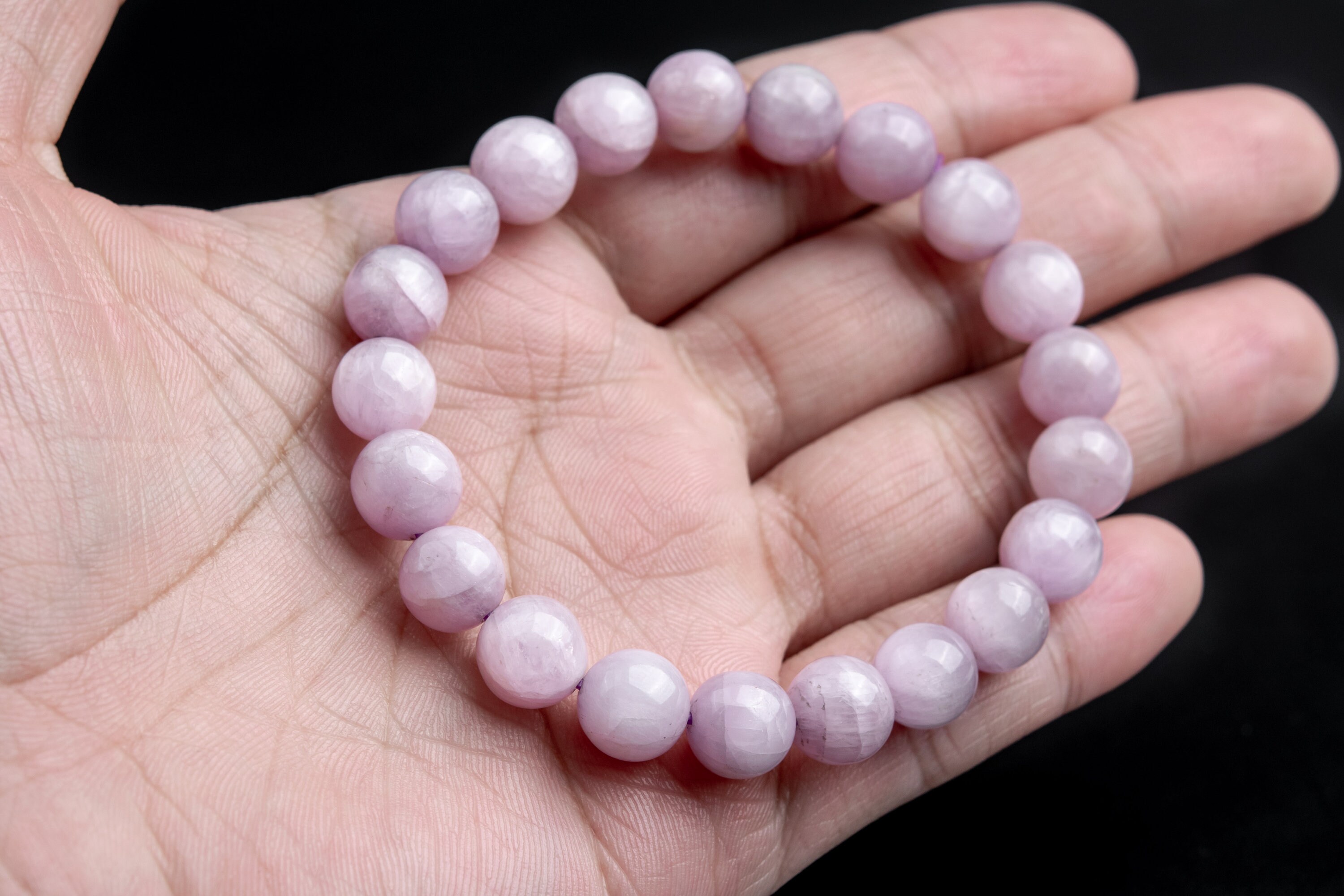 9 MM クンツァイト パープル ビーズ ブレスレット 本物の天然ラウンド