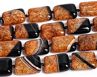 20X15MM Orange Black Agate Beads Grade AA Genuine Natural Gemstone Full Strand Cuboid Loose Beads 15" Bulk Lot Options (127451-1844)