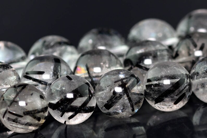101442h-134 15-16MM Dark Black Rutilated Quartz Beads Brazil AAA Genuine Natural Half Strand Round Loose Beads 7.5 BULK LOT 1,3,5,10,50