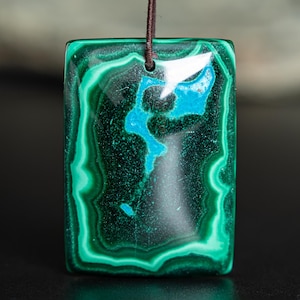 Premium Natural Chrysocolla Pendant Grade AAA 36X25X10MM Blue Green Pendant Rectangle Pendant Gemstone Pendant Only One(900039)