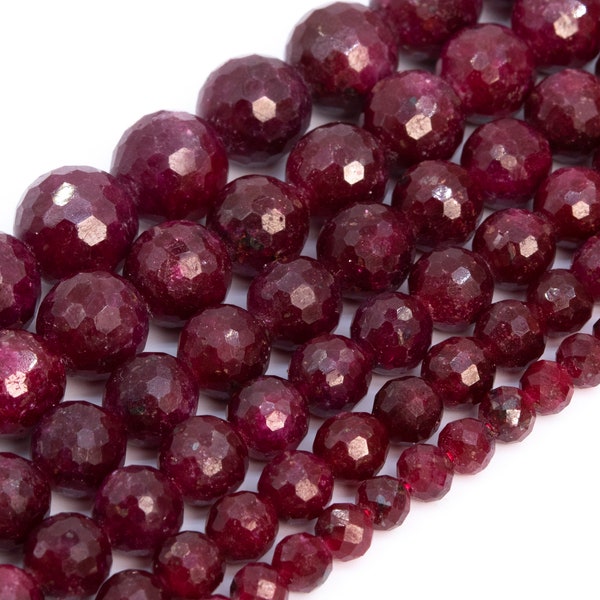 Red Ruby Beads Grade AA Gemstone Micro Faceted Round Loose Beads 6MM 8MM 10MM Bulk Lot Options