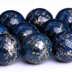 12MM Deep Blue Pyrite Beads Grade AAA Natural Gemstone  Round Loose Beads 15.5"/ 7.5" Bulk Lot Options (104158)