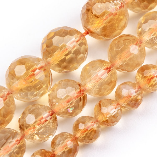 Perles de citrine jaunes, véritables pierres précieuses AAA de qualité naturelle, micro-facettes, perles rondes en vrac 6 MM 8 MM 10 MM Options de lot en gros