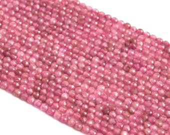 2MM Pink Tourmaline Beads Brazil AAA Genuine Natural Gemstone Full Strand Faceted Round Loose Beads 15.5" Bulk Lot Options (107629-2493)