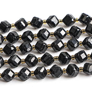 4X6MM Black Tourmaline Beads Grade AA Genuine Natural Gemstone Faceted Cube Loose Beads 15&quot;/7.5&quot; Bulk Lot Options