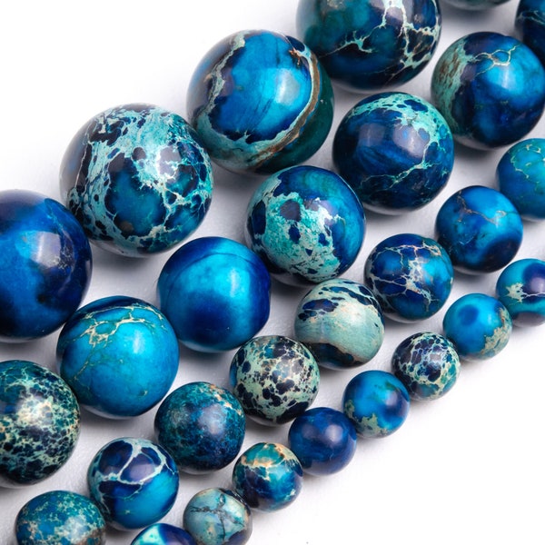 Deep Blue Sea Sediment Imperial Jasper Beads Grade AAA Gemstone Round Loose Beads 4MM 6MM 8MM 10MM Bulk Lot Options