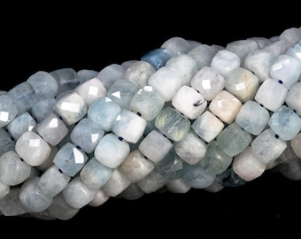4MM Aquamarine Beads Faceted Cube Grade AA Genuine Natural Gemstone Loose Beads 15.5"/7.5" Bulk Lot Options (113037)