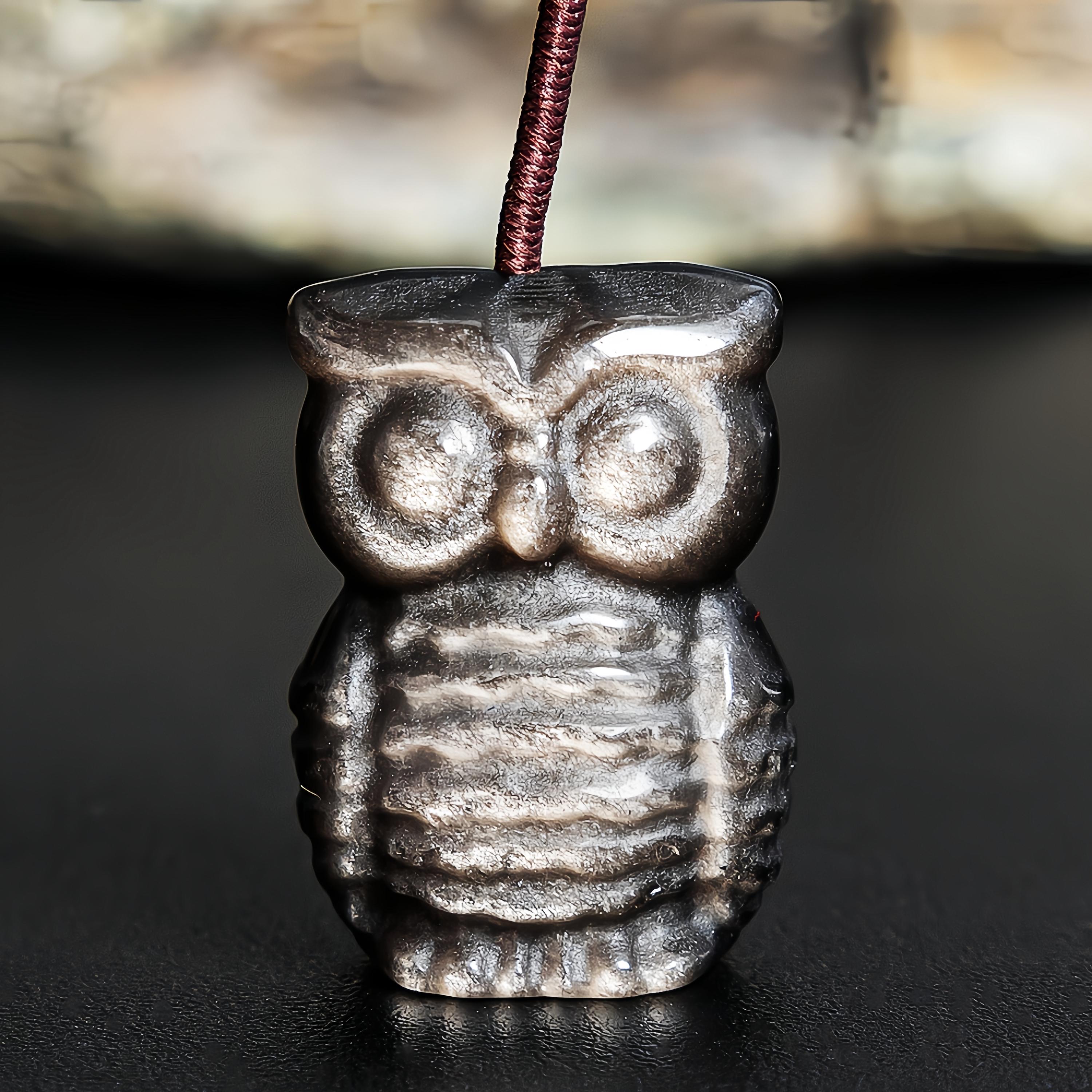 Genuine Natural Silver Obsidian Owl Pendant Grade AA Gemstone Obsidian Pendant (5 Pcs)