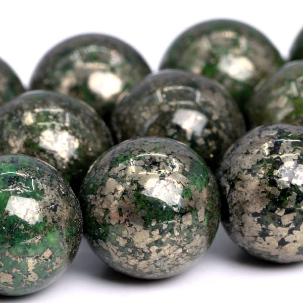 10MM Green Pyrite Beads Grade AAA Natural Gemstone  Round Loose Beads 15.5" / 7.5" Bulk Lot Options (102301)