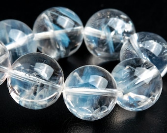 10-11MM Blue Needle Clear Crystal Quartz Beads Bracelet Grade AA Genuine Natural Round Gemstone 8" (122846h-1348)