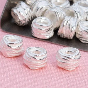 Tubo de cuentas espaciadoras de plata de ley de 6 x 4 mm, 5 unidades, plata maciza (64022-2135)