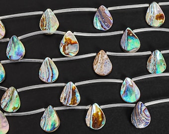 Unique natural Rainbow Flash Abalone Shell Beads Grade AAA Gemstone Teardrop Mermaid Shards Side Drilled Loose Beads 15" Strand