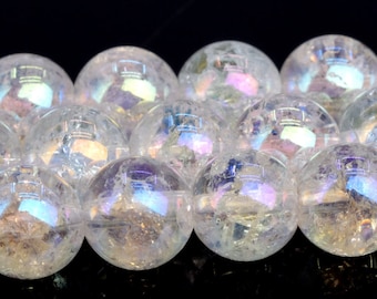 Rainbow Clear Crystal Quartz Crack Pattern Beads Grade AAA Gemstone Round Loose Beads 6MM 8MM 10MM Bulk Lot Options