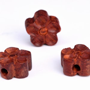 2 Pcs 10x4MM Natural Red Sandalwood Handcrafted Beads Floral Plum Flower Carved Bulk Lot Options (80209-610)
