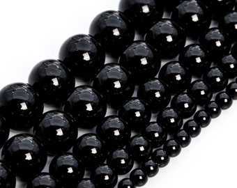 Black Agate Beads Grade AAA Genuine Natural Gemstone Round Loose Beads 2MM 4MM 6MM 8MM 10MM 16MM Bulk Lot Options