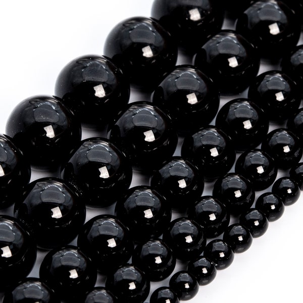 Black Agate Beads Grade AAA Genuine Natural Gemstone Round Loose Beads 2MM 4MM 6MM 8MM 10MM 16MM Bulk Lot Options