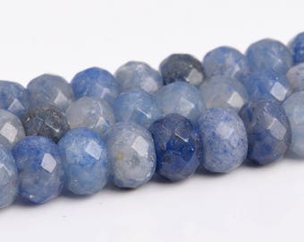 6 x 4 mm Cuentas de aventurina azul AAA Gema natural genuina Cuentas sueltas facetadas en forma de rondel Opciones de lote a granel de 15" / 7.5" (103431)
