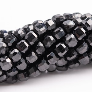 2MM Black Tourmaline Beads Beveled Edge Faceted Cube Grade A Genuine Natural Gemstone Half Strand Loose Beads 15.5&quot; (117535-3942)