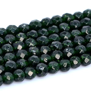4MM Dark Green Goldstone Beads Grade AAA Faceted Round Loose Beads 14.5&quot;/7&quot; Bulk Lot Options (102419)