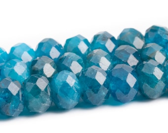 5-6x3MM Peacock Blue Apatite Beads Grade AAA Genuine Natural Gemstone Faceted Rondelle Loose Beads 15"/ 7.5" Bulk Lot Options (112916)