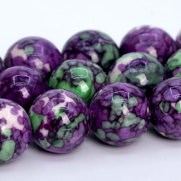 Purple & Green Rain Flower Jade Beads Round Loose Beads 4MM 6MM 8MM 10MM 12MM Bulk Lot Options