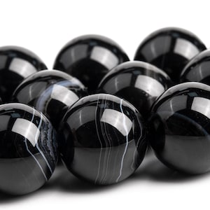 15-16MM Black Striped Agate Beads Grade AAA Genuine Natural Gemstone Round Loose Beads 15&quot; / 7.5&quot; / 4&quot; Bulk Lot Options (103901)