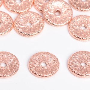 12MM 18k Rose Gold Tone Spacer Beads Floral Round 20 Pcs Bulk Lot Options (64305-2484)