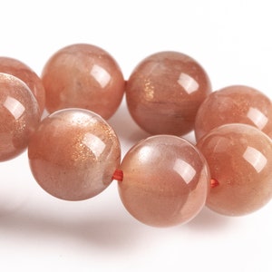 9-10MM Sunstone Beads Orange Brown Bracelet Grade AA+ Genuine Natural Round Gemstone 7&quot; (123622h-80)