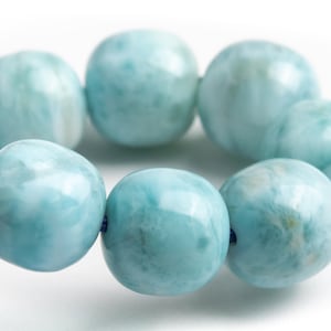 9MM Larimar Beads Light Blue Bracelet Grade AA+ Genuine Natural Barrel Drum Gemstone 7&quot; (121156h-451)