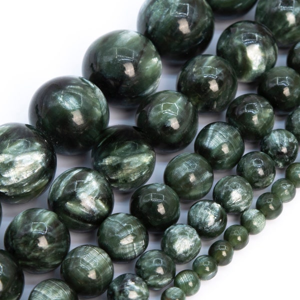 Ink Green Seraphinite Beads Genuine Natural Grade AAA Gemstone Round Loose Beads 4MM 6MM 8MM 10MM 12MM Bulk Lot Options