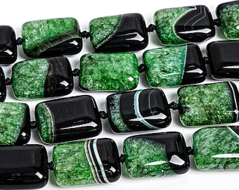 20X15MM Green Black Agate Beads Grade AA Genuine Natural Gemstone Full Strand Cuboid Loose Beads 15" Bulk Lot Options (127454-1805)