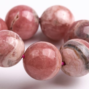 12–13 mm argentinische Rhodochrosit-Perlen, grau-rosa Armband, Güteklasse A+, echter natürlicher runder Edelstein, 20,3 cm (123512h-58)