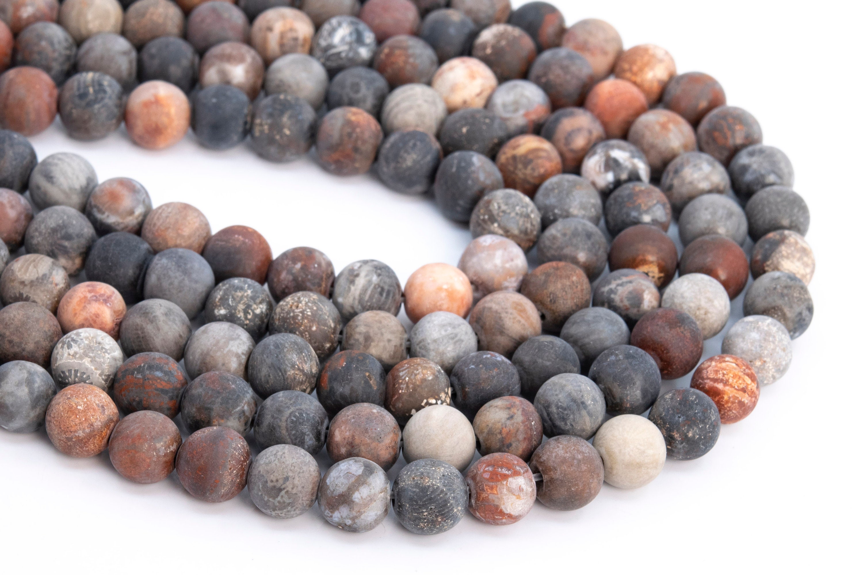 Perline Di Pietra Preziosa Diaspro Fossile Di Corallo Naturale - Foto 10