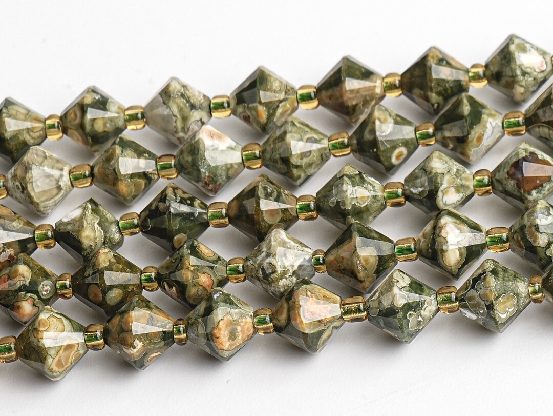 Pyroclastic Rhyolite Green 8MM Green Rhyolite Beads Grade AA Genuine Natural Gemstone Bicone ...