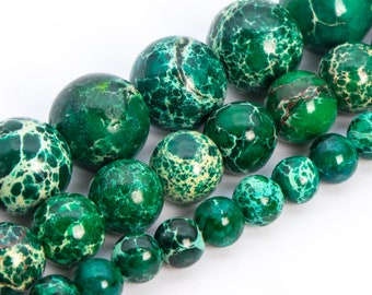 Cuentas de jaspe imperial de sedimento marino verde profundo, gema de grado AAA, redondas, sueltas, de 4 mm, 6 mm, 8 mm, 10 mm y 12 mm. Opciones de lote a granel.