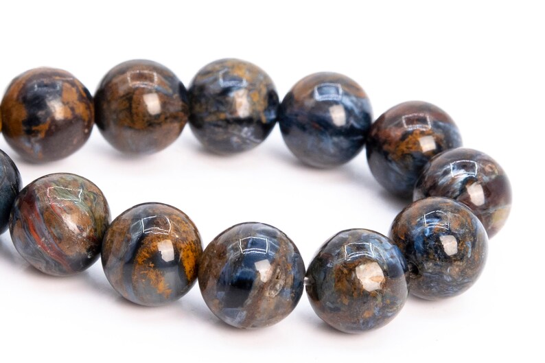 113533h-3717 7MM Stormy Ocean Blue Pietersite Beads Yellow Red Mix Grade AAA Genuine Natural Half Strand Round Beads 7 Bulk Lot Options