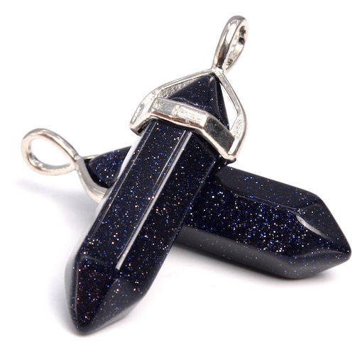2 pcs - Perles en pierre d'or bleu ciel de 39 x 8 mm, pendentif hexagonal pointu, plaqué argent de qualité AAA, lot 1, 3, 5, 10 et 50 (102504-534)
