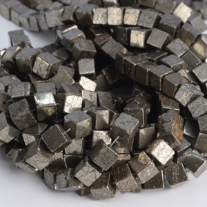 8MM Copper Pyrite Beads Cube Grade AAA Genuine Natural Gemstone Half Strand Loose Beads 7.5&quot; BULK LOT 1,3,5,10 and 50 (104603h-1249)