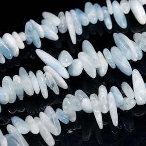 12-24x3-5MM Aquamarine Beads Stick Pebble Chip Grade AA Genuine Natural Gemstone Loose Beads 15.5&quot; / 7.5&quot; Bulk Lot Options (111266)