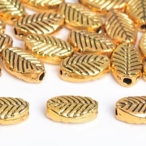 Perline distanziatrici color oro antico da 9x6 mm a foglia, 20 pezzi, opzioni per lotti sfusi (64273-2482)