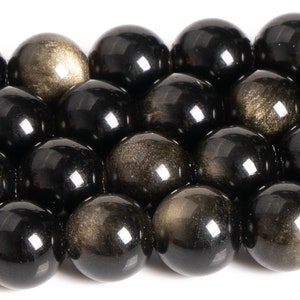 Black Golden Obsidian Beads Genuine Natural Grade AA Gemstone Round Loose Beads 4MM  6MM 8MM 10MM Bulk Lot Options