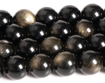 Cuentas de obsidiana negra dorada, piedras preciosas naturales genuinas de grado AA, redondas y sueltas, de 4 mm, 6 mm, 8 mm y 10 mm. Opciones de lotes al por mayor.