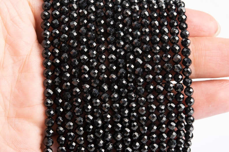 4MM Black Spinel Beads Grade AAA Genuine Natural Gemstone Full Strand Faceted Round Loose Beads 15 Bulk Lot Options 107446-2380 image 3