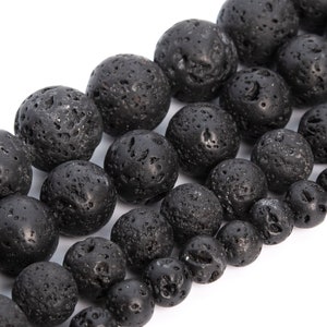 Black Volcanic Lava Beads Grade AA Genuine Natural Gemstone Round Loose Beads 4MM 6MM 8MM 10MM 12MM Bulk Lot Options