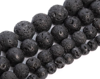 Black Volcanic Lava Beads Grade AA Genuine Natural Gemstone Round Loose Beads 4MM 6MM 8MM 10MM 12MM Bulk Lot Options